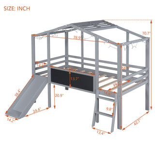 Sunvega Twin Size Loft Bed with Ladder Slide Blackboard and Light Strip