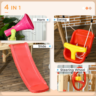Sunvega 4 in 1 Wooden Swing Set with Baby Swing Slide Captain's Wheel Horn for Kids