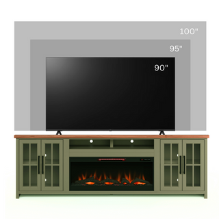 Sunvega 97 Inch Sage Green Fireplace TV Stand Console for TVs up to 100 Inches