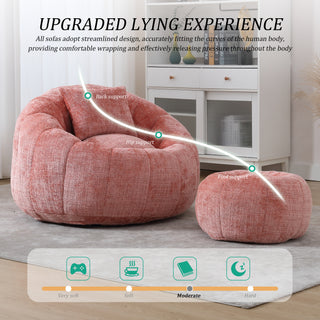 Sunvega Modern Pumpkin Shape Bean Bag Chair with Ottoman for Living Room