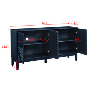 Sunvega Mid Century Modern Fluted Sideboard with Geometric Pattern and Adjustable Shelves