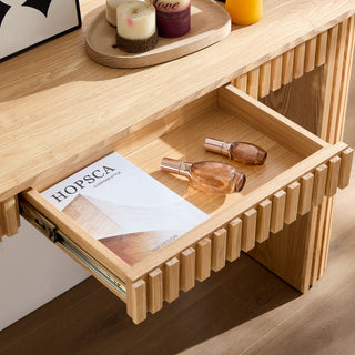 Sunvega Curved Entryway Console Table With Drawer and Unique Vertical Stripe Design