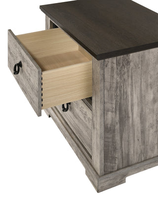 Sunvega Contemporary Rustic Gray Two-Tone Finish Nightstand with Two Drawers and Metal Knobs