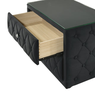 Sunvega Modern Velvet Upholstery Nightstand with Tufted Design and Two Drawers