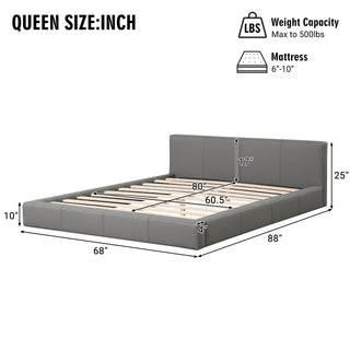 Sunvega Stylish Gray Upholstered King Bed with Faux Leather and Wood Frame