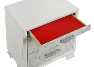 Sunvega Modern White Nightstand with Marble Accent Drawers and Silver Handles