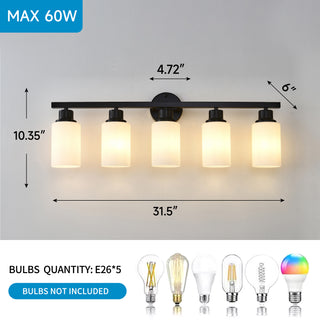 Sunvega Matte Black Wall Sconce with White Glass Shades for Bedroom Living Room