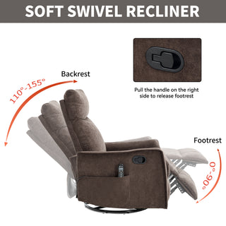 Sunvega Fabric Swivel Rocker Recliner Chair with Massage and Lumbar Heat for Living Room