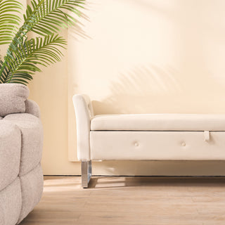 Sunvega Green Velvet Storage Soft Bench with Armrests for Living Room and Bedroom