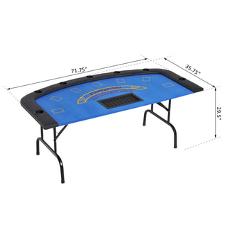 Sunvega Foldable Half-Shape Poker Table with Blue Felt Surface and 7 Cup Holders