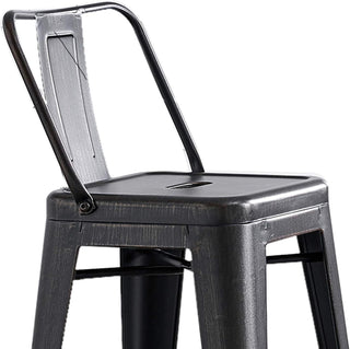 Sunvega 24" Sanded Matte Black Industrial Metal Barstools with Bucket Back, Set of 4