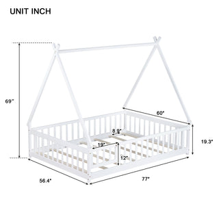 Sunvega Twin Tent Teepee Bed with Guardrails Slats and Door in Grey
