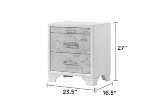 Sunvega Modern White Nightstand with Marble Accent Drawers and Silver Handles