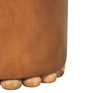 Sunvega Bola Leather Stool with Wooden Feet and Rounded Oak-ish Finish