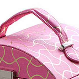Sunvega Pink Leatherette Travel Jewelry Case with Wavy Textured Pattern and 2 Drawers