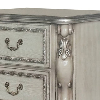 Sunvega Vintage Bone White Nightstand with Two Felt-Lined Drawers and Wooden Claw Legs