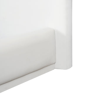 Sunvega Upholstered Bed with Padded Headboard and Wooden Slat Frame in White
