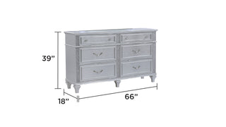 Sunvega Mystic Contemporary Style 6-Drawer Dresser with Crystal Handles in Light Gray