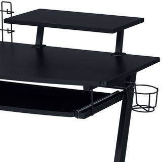 Sunvega Black Gaming Desk with Keyboard Tray and Wheels for Easy Mobility