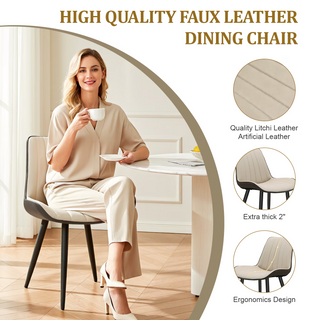 Sunvega Khaki Grey PU Leather Dining Chairs with Metal Legs for Kitchen Restaurant