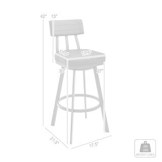 Sunvega 30 Inch Swivel Bar Stool with Gray Faux Leather Upholstery and Brushed Stainless Steel