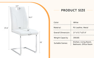 Sunvega White PU Dining Chair Set with Silver Metal Legs and High Resilience Sponge Filling