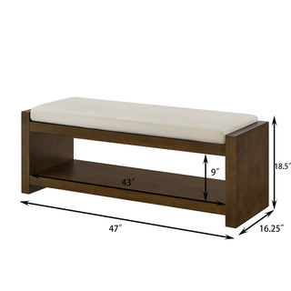 Sunvega Modern Accent Bench with Removable Cushion and Lower Storage Shelf