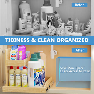 Sunvega 2 Tier Pull Out Cabinet Organizer with Soft Close and U Bracket