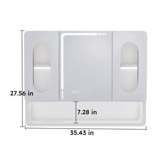 Sunvega Aluminium Medicine Cabinet Mirror with LED Light Defogging Function Cosmetic Storage Rack