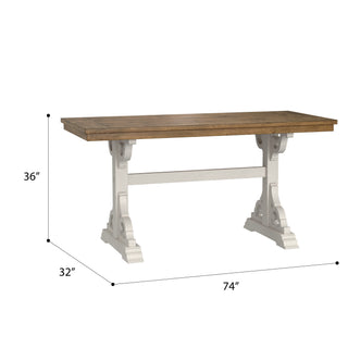 Sunvega Farmhouse Style Brown and White Trestle Gathering Table for Dining Room