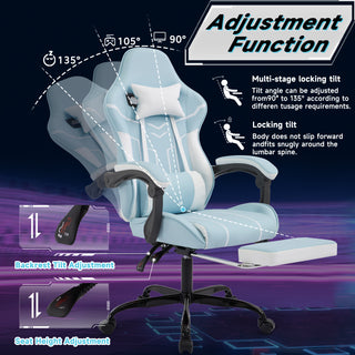 Sunvega Ergonomic Gaming Chair with Massage Lumbar Backrest and Retractable Footrest