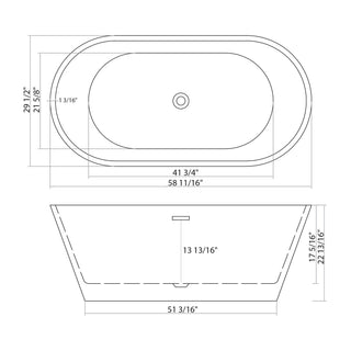 Sunvega 59 Inch Acrylic Freestanding Soaking Tub with Gold Overflow Drain