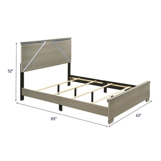 Sunvega Modern Design Queen Size Bed with LED Light Headboard and Weathered Gray Finish