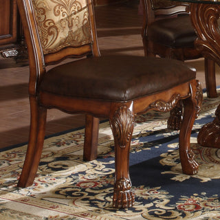 Sunvega Vintage Cherry Oak Side Chair with Claw Leg and Floral Trim