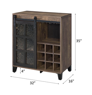 Sunvega Rustic Oak and Black Wine Cabinet with Obscure Glass Door
