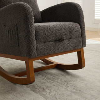 Sunvega High Back Boucle Rocking Chair with Retractable Footrest and Side Pocket
