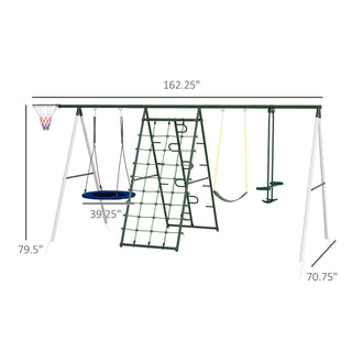 Sunvega 5 in 1 Heavy-Duty A-Frame Swing Set with Slide and Saucer Swing