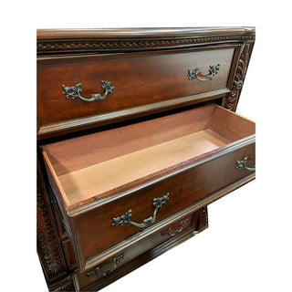 Sunvega Traditional Hand Carved Cherry Nightstand with 3 Drawers and Faux Marble Top