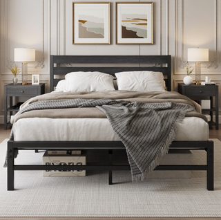Sunvega Queen Size Platform Bed Frame with Wooden Headboard and Under Bed Storage