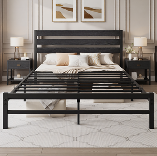 Sunvega Queen Size Platform Bed Frame with Wooden Headboard and Under Bed Storage