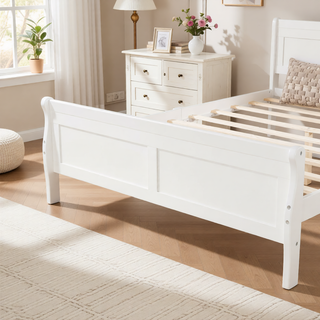 Sunvega Full Size Wood Platform Bed with Headboard and Classic Solid Wood Slat Support