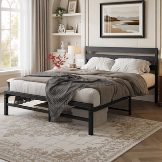 Sunvega Queen Size Platform Bed Frame with Wooden Headboard and Under Bed Storage