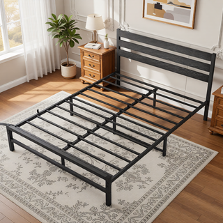 Sunvega Queen Size Platform Bed Frame with Wooden Headboard and Under Bed Storage