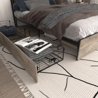 Sunvega Queen Bed Frame with Storage Headboard Charging Station and Smart LED Lights