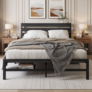 Sunvega Queen Size Platform Bed Frame with Wooden Headboard and Under Bed Storage