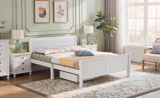 Sunvega Full Size Wood Platform Bed with Headboard and Classic Solid Wood Slat Support