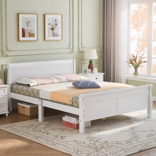 Sunvega Full Size Wood Platform Bed with Headboard and Classic Solid Wood Slat Support