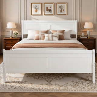 Sunvega Full Size Wood Platform Bed with Headboard and Classic Solid Wood Slat Support