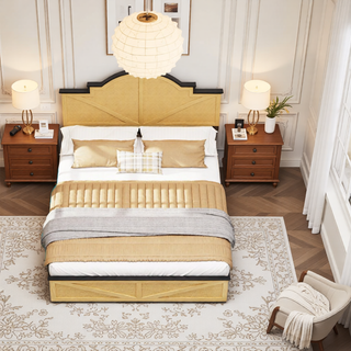 Sunvega Farmhouse Full Size Bed Frame with Storage Headboard, Drawers, Charging Station & LED Lights