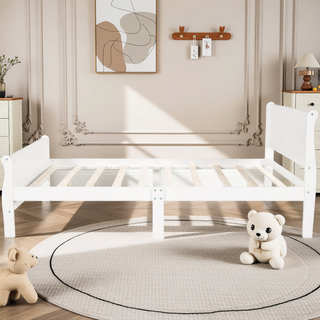 Sunvega Full Size Wood Platform Bed with Headboard and Classic Solid Wood Slat Support